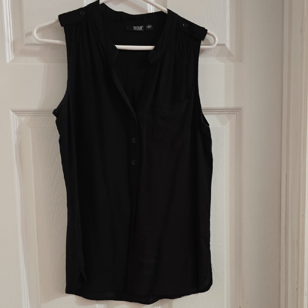 a.n.a Black Sleeveless Button-Front Blouse with Epaulets